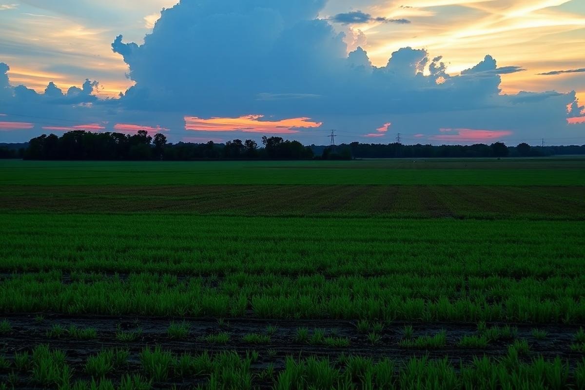 Arkansas Delta Farmland At Sunset
